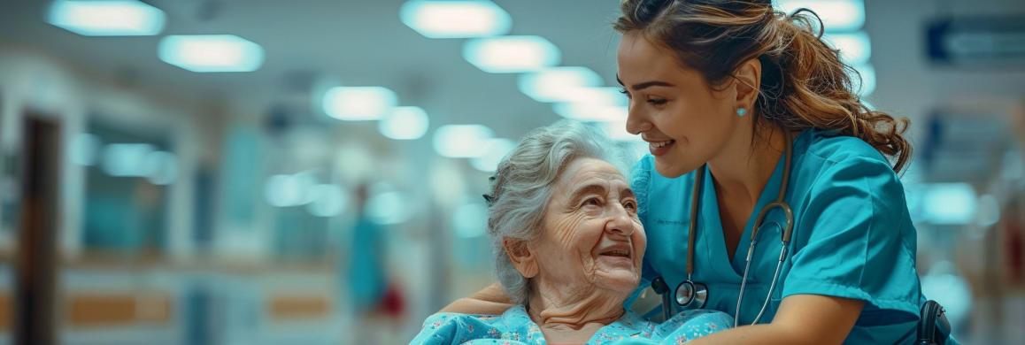 Pflegekraft mit älterer Patientin